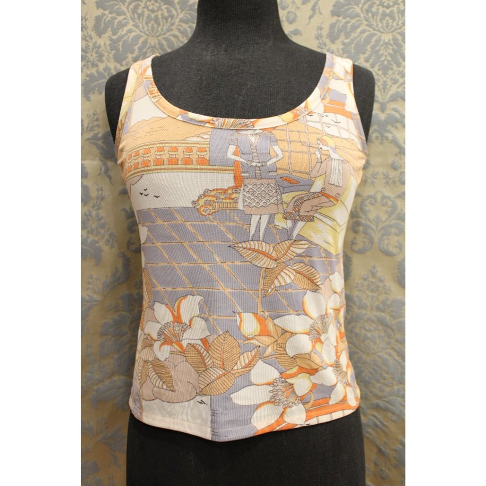 80's Vintage Pastel Art Deco Flappers Crop-Top - Picture 3 of 11